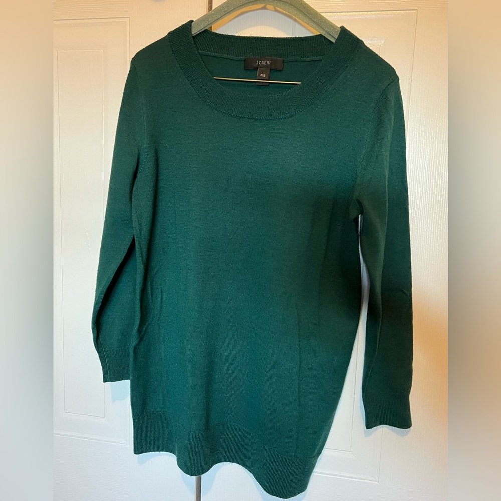 J. Crew dark emerald green crew neck 3/4 sleeve PXS